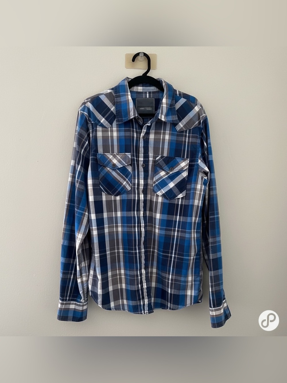 Urban Heritage Blue Plaid Western Snap Front Shirt Mens Medium